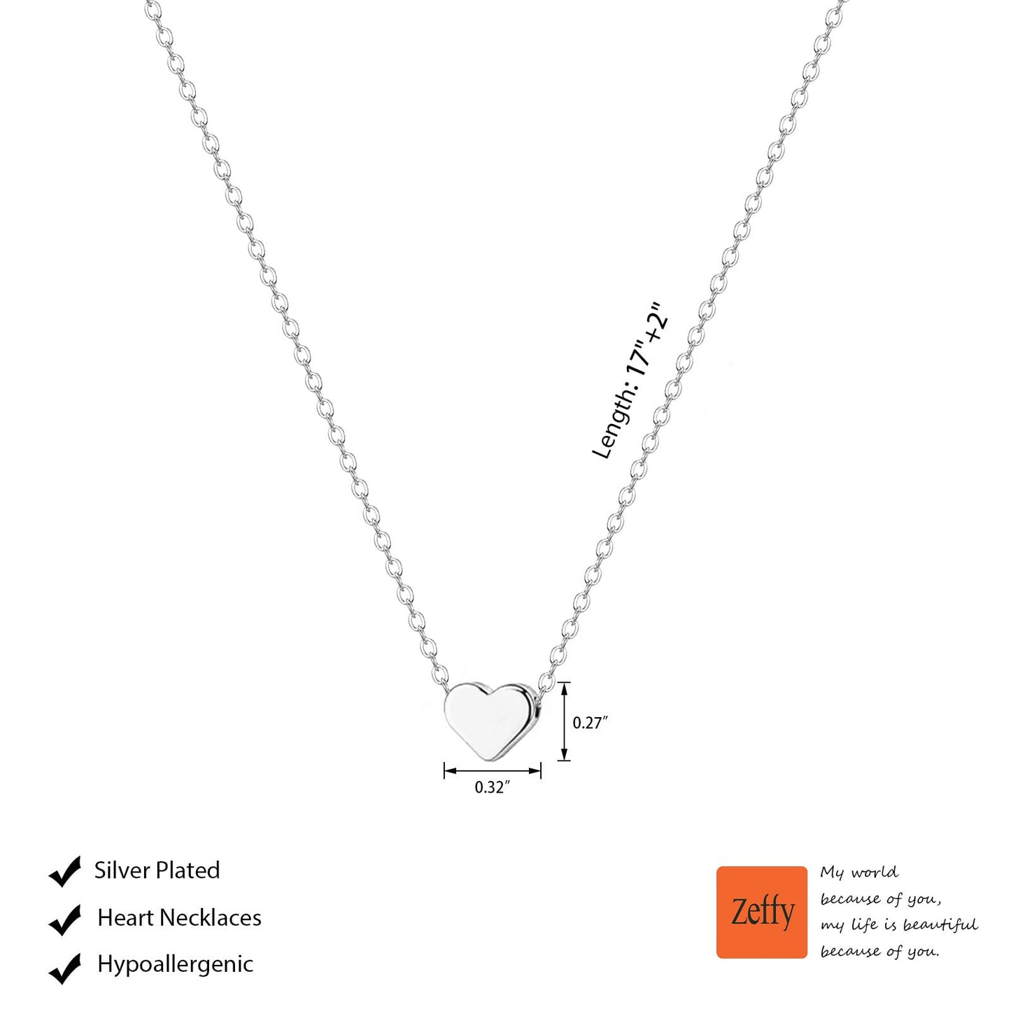 Zeffy Tiny Heart Necklace Sterling Silver Dainty Cute Heart Choker Necklaces Simple Love Heart Pendant Necklace Trendy Jewelry for Women