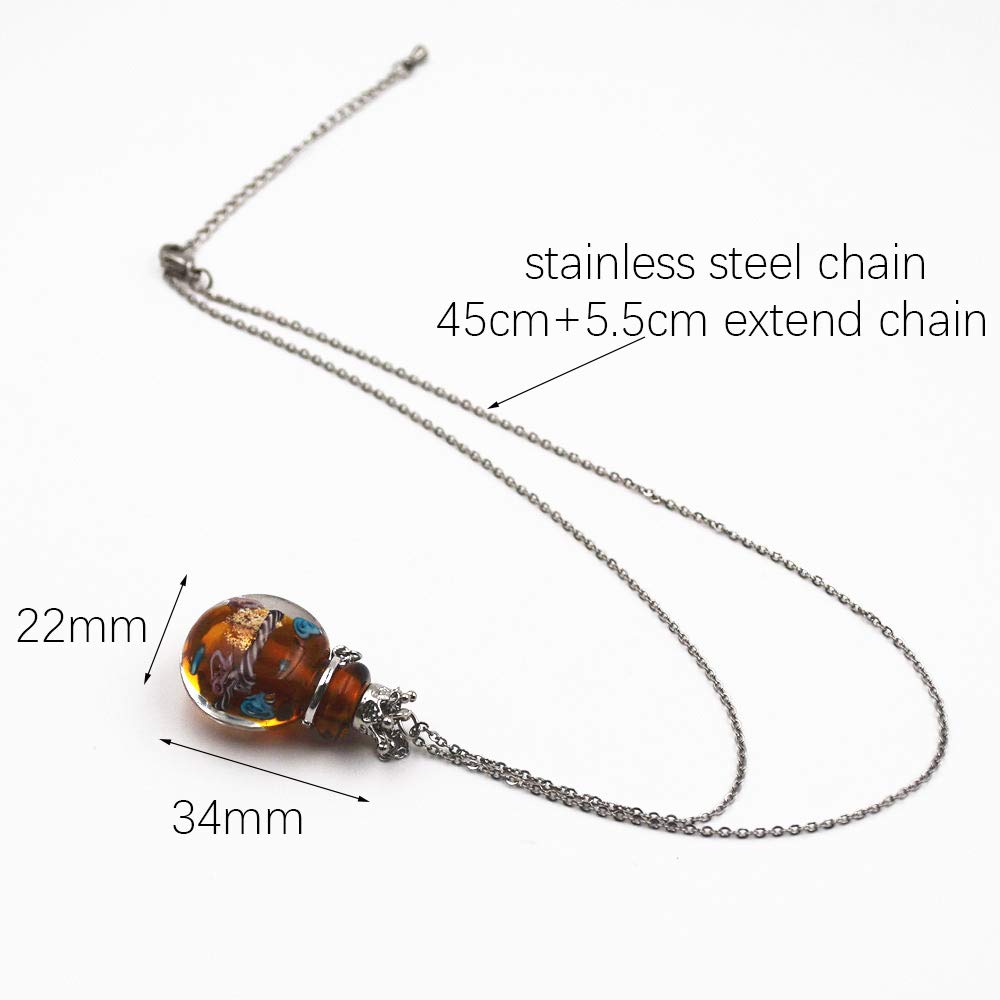 Stainless Steel Colored Glass Pendant Necklace Diffuser Perfume Pendant Aromatherapy Charms (Royal Blue)