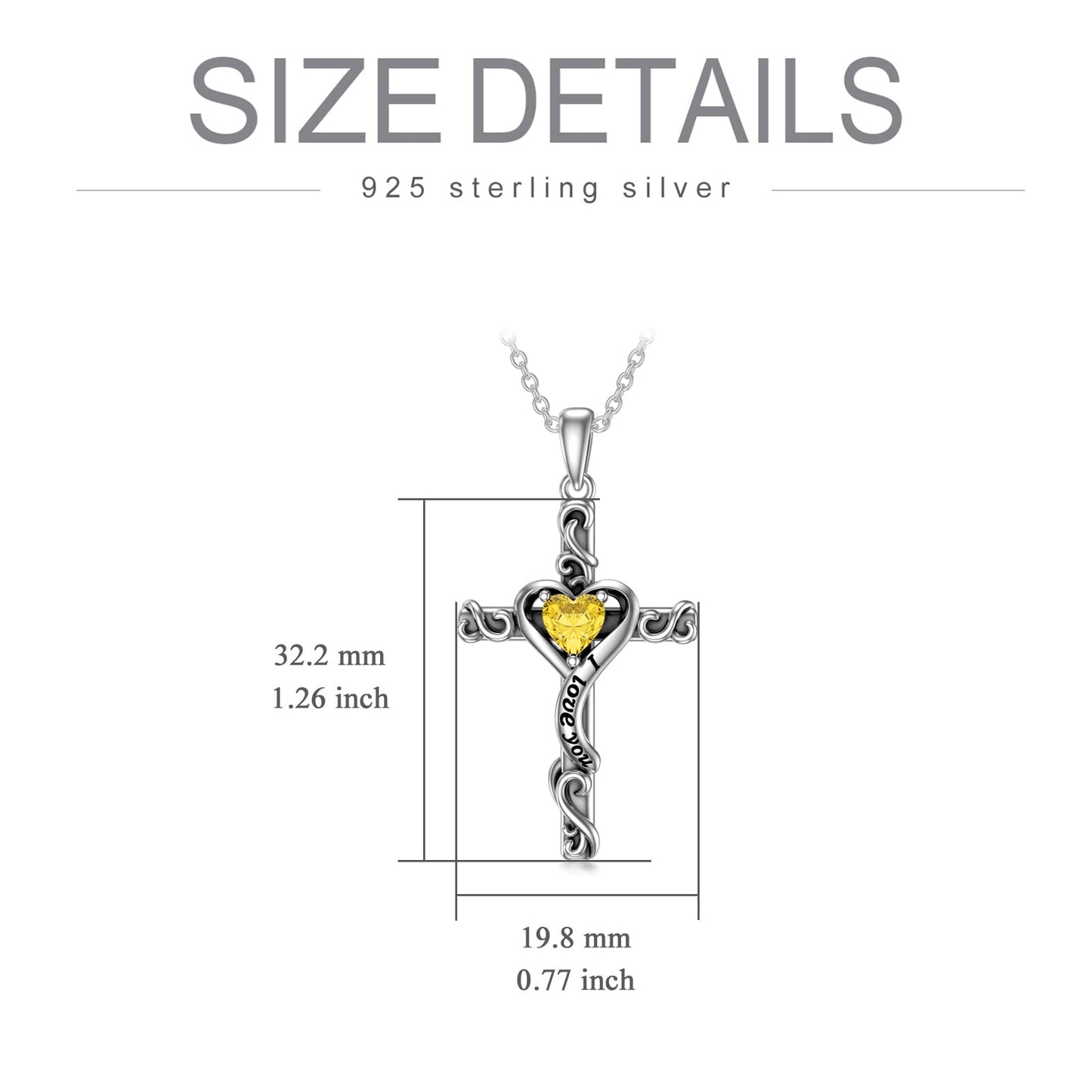 TOUPOP Citrine Cross Necklace for Women Sterling Silver November Birthstone Cross Pendant Necklace Heart Love Jewelry for Her Girlfriend Wife Mom Anniversary Birthday Mothers Day Gifts