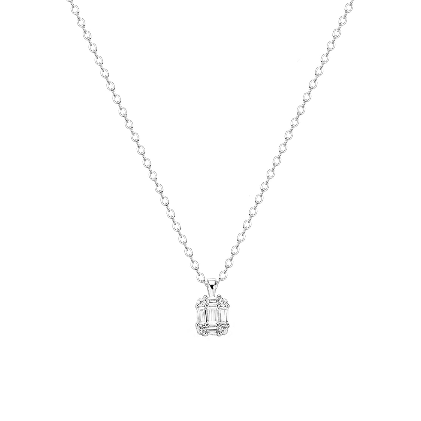 Zeffy Silver Necklace Diamond Pendant Necklaces Dainty Simple Cute Silver Cubic Zirconia Choker Necklaces for Women Trendy Silver Jewelry Gift
