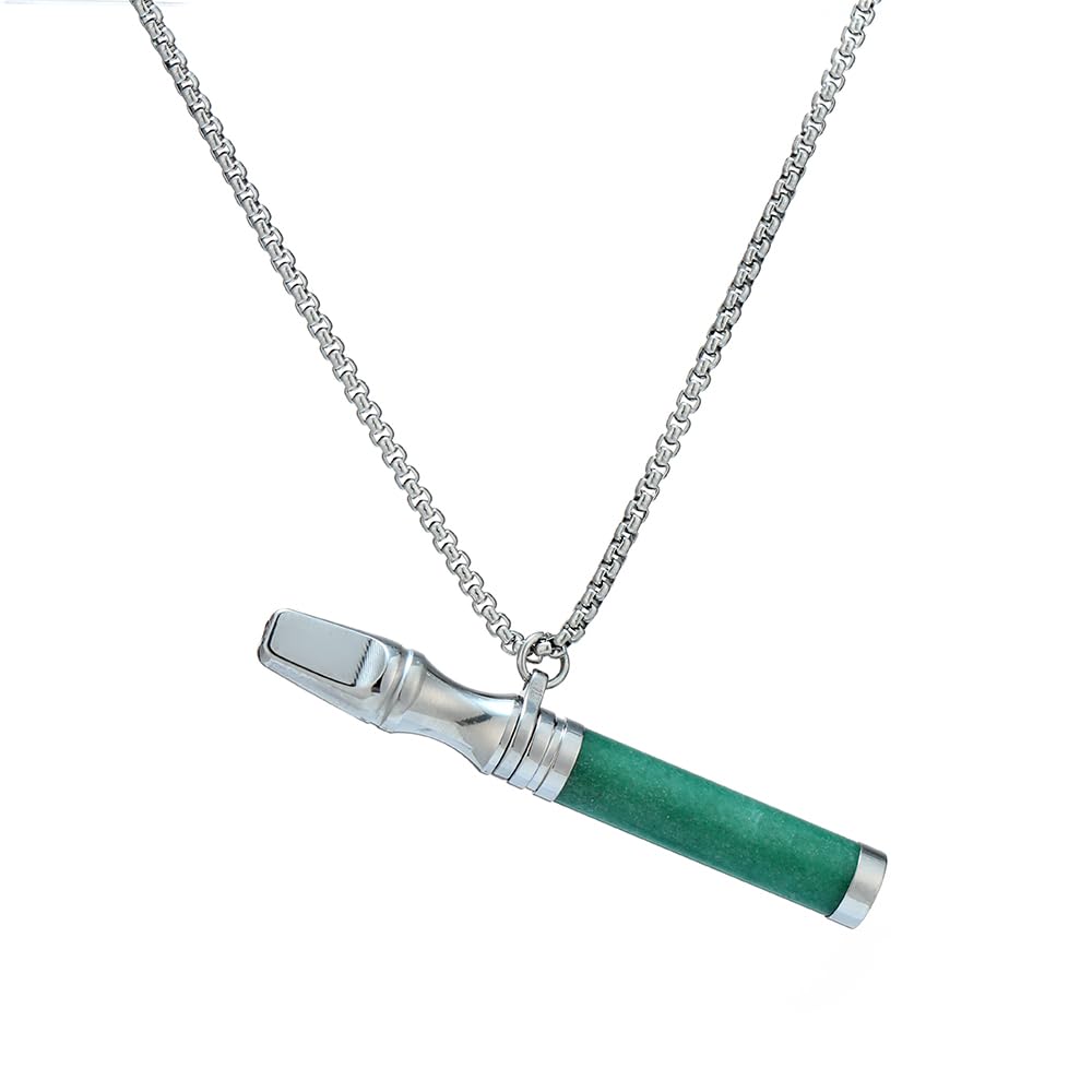 Anxiety Breathing Necklace Meditation Natural Crystal & Stone Breathe Necklace Stainless Steel Quit Vaping tools Mindfulness Pendant Stress Relief & Natural Calm (Green Crystal)
