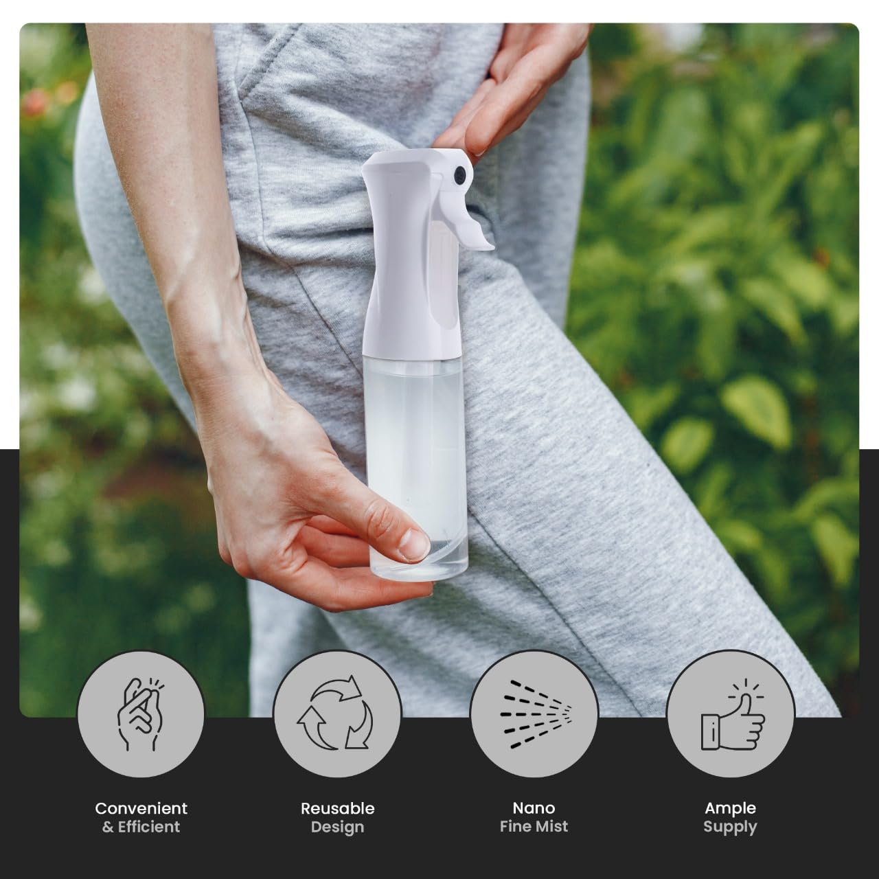 VIGOR PATH Continuous Spray Bottle – Fine Mist Mister Spray Bottle for Hair, Plants, Cleaning, Pets & Travel | Refillable Water Spray Bottles (200ml / 6.7oz) Clear