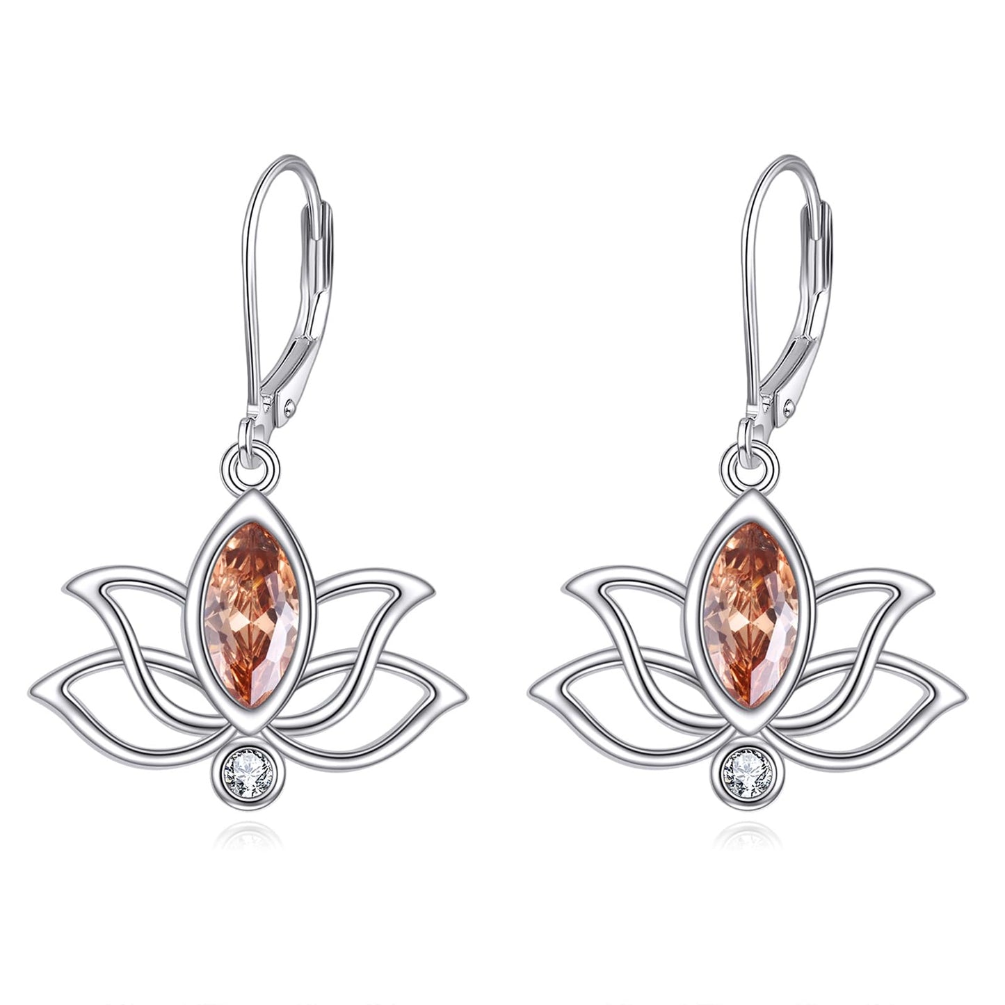 YFN Lotus Flower Earrings Sterling Silver Birthstone Lotus Leverback Dangle Drop Earrings Jewelry Gifts for Women (K. Nov)