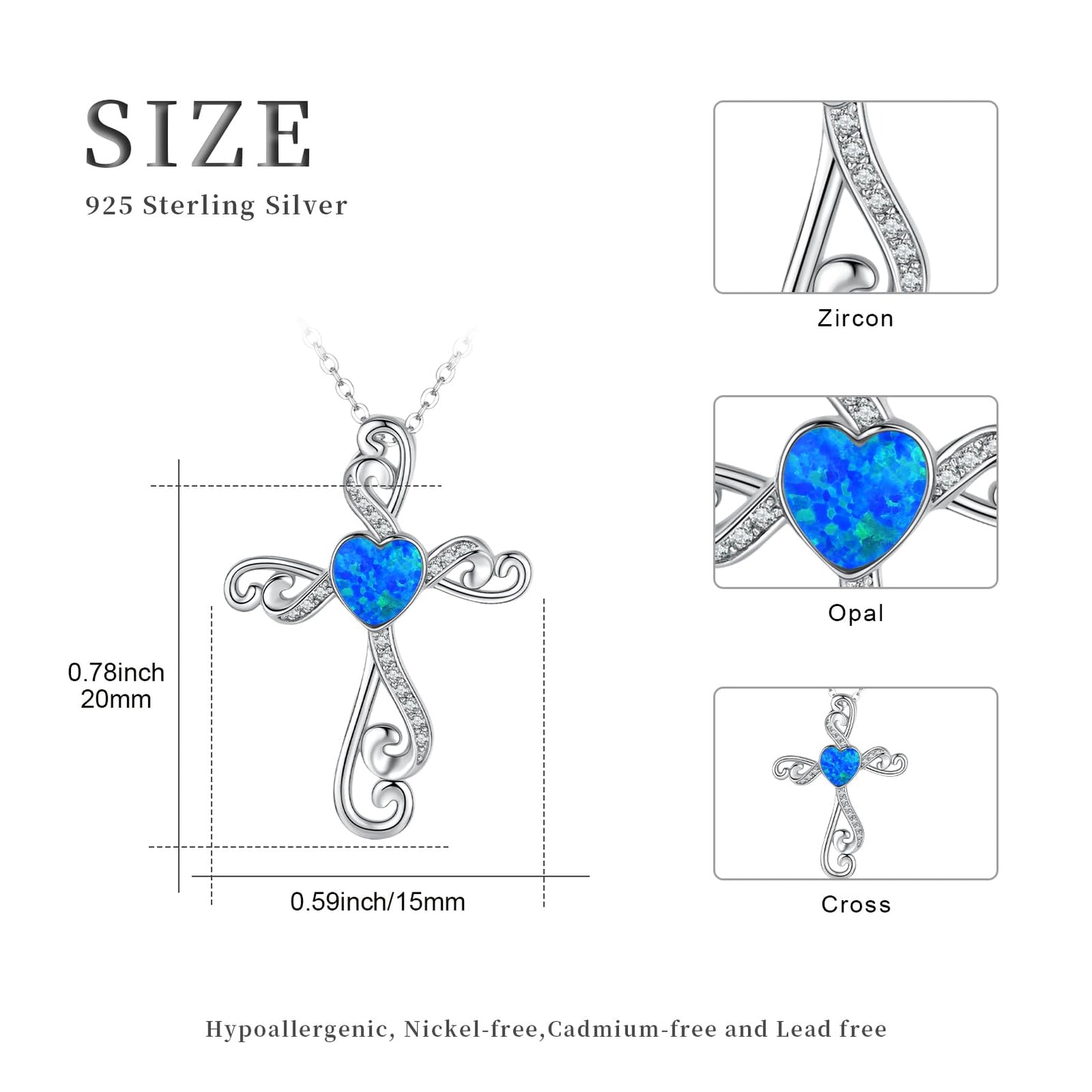 Twoowl Cross Necklace for Women 925 Sterling Silver Blue opal Cross Pendant Religious Necklace Cross Jewelry Gifts Birthday Christmas for Mom