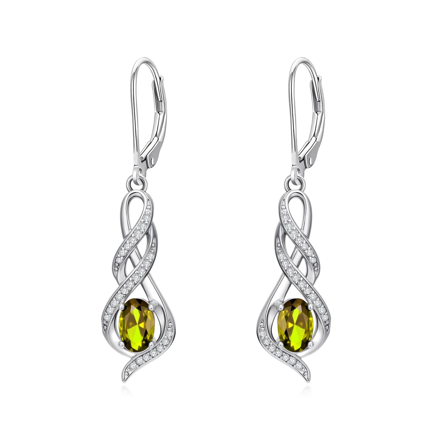 POIUY Peridot August Birthstone Infinity Leverback Dangle Earrings Hypoallergenic Drop Earrings Love Jewelry Anniversary Christmas Wedding Gift for Mom Wife Sister Daughter Girlfriend