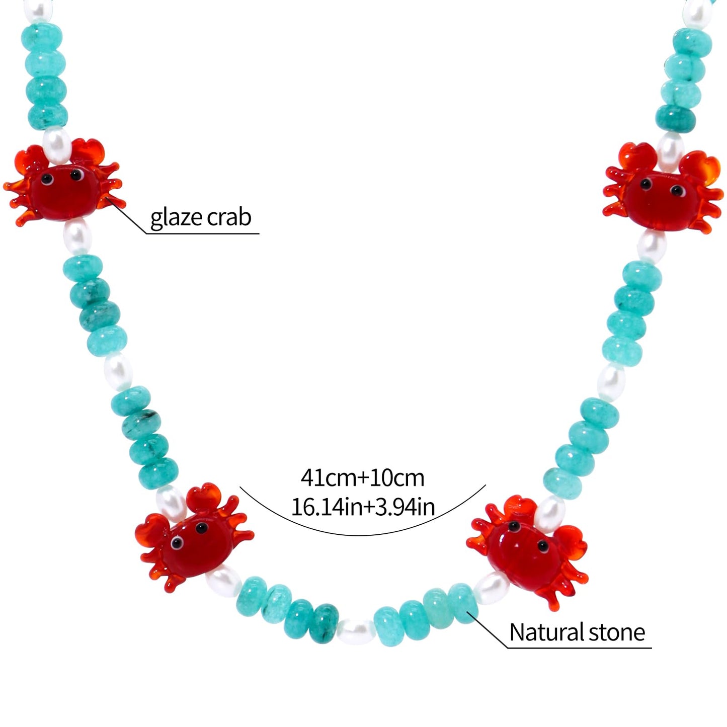 ALYXUY Crab Beaded Gemstone Necklace for Women, Colorful Boho Gemstone Beaded Choker Necklace Freshwater Pearl Surfer Beach Necklace Stylish Handmade Summer Jewelry (Crab)