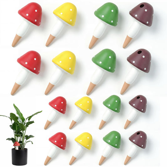 Prashent Plant Watering Globes, 16 Pack Self-Watering Terracotta Spikes - Mushroom Shape Irrigation Devices for Indoor & Outdoor Plants, Slow Release Watering System
