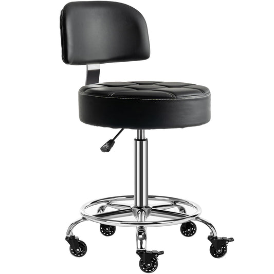 CoVibrant Lockable Stool with Back and Foot Rest Ergonomic Rolling Hydraulic Adjustable Stool for Doctor Esthetician Artist Home Small Office Desk (Black, 24''-31'')