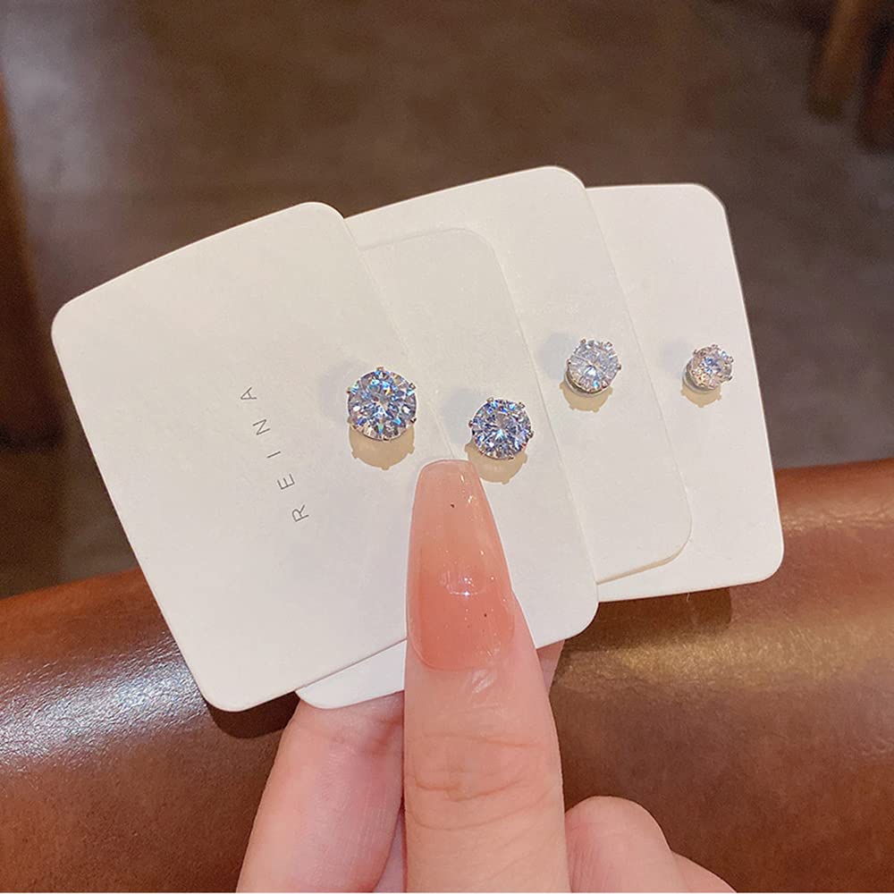 Magnet 6 Prong Set Cubic Zirconia Clip on Fake Stud Earrings for Women Men Cartilage Non Pierced Ear Senstive Ear CZ Crystal Huggie Studs Hypoallergenic Jewelry Gifts Duaghter Bff Birthday (6mm)