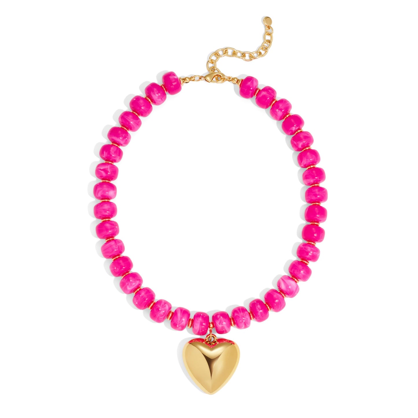 ENSKEFEN Chunky Necklaces for Women Rose Red Resin Beaded Choker Necklace Big Gold Puffy Heart Pendant Necklace Trendy Statement Necklace Jewelry