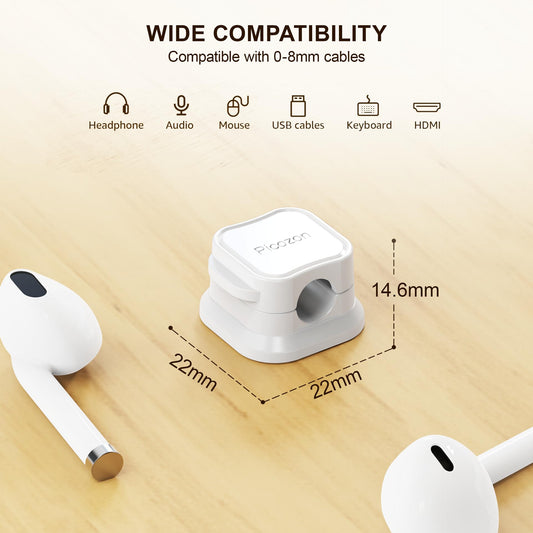 48 Pack Magnetic Cable Clip Organizer Cord Holder, Picozon Adhesive Cable Management, Wire Phone USB Charger Cable Holder, Keeper Organizer for Office Home Desktop Table - White