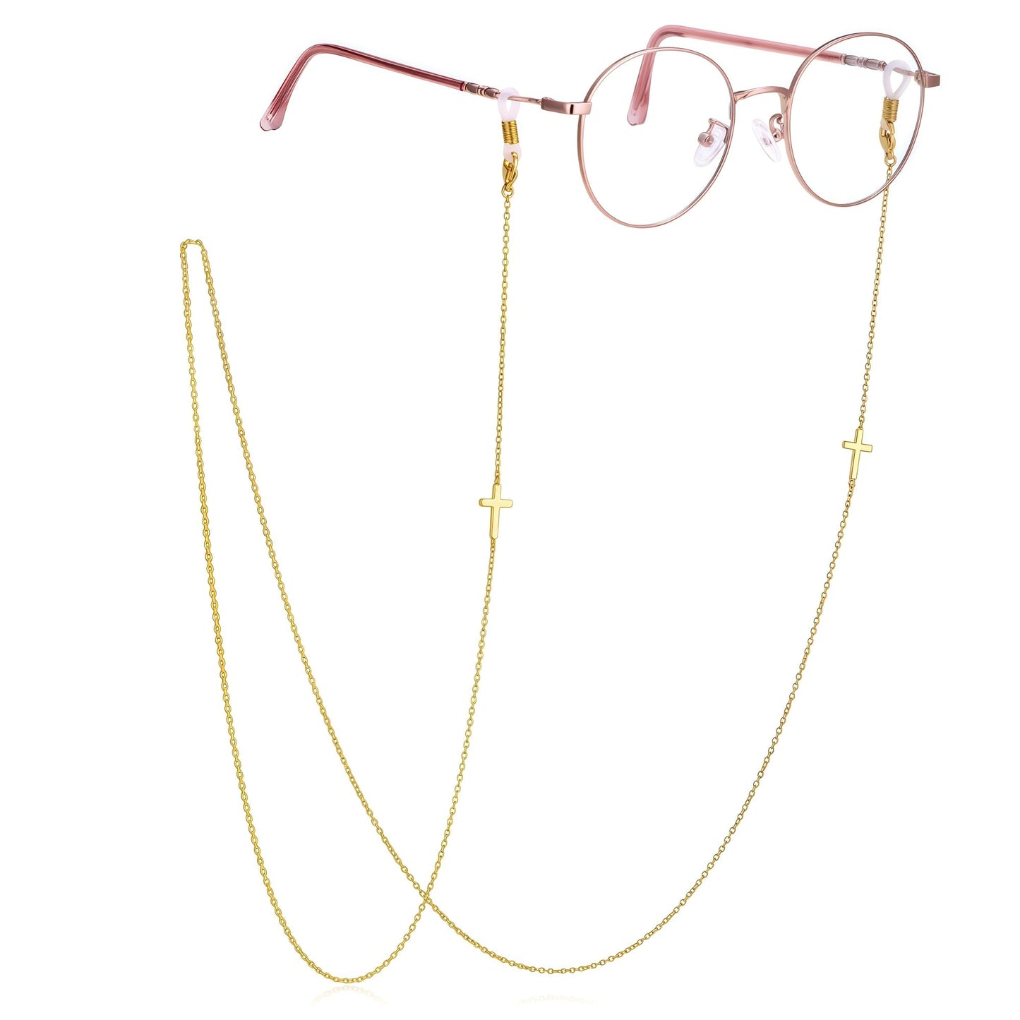 AllenCOCO Cross Glasses Chain, Glasses Strap For Women Sunglasses - 14K Gold Eyeglasses Chain, Eye Glasses Holders Around Neck