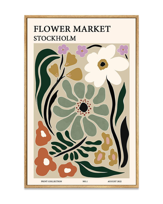 Zzuyi Framed Flower Market Wall Art,Green Vintage Botanical Canvas Wall Decor Paintings,Boho Floral Posters Prints Pictures for Bedroom Bathroom Living Room Home Decor 12x16in