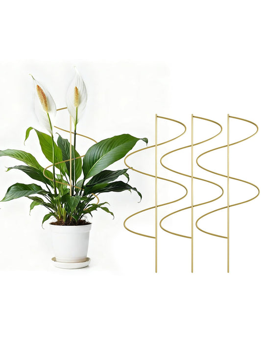 4 Pack Small Wavy Trellis for Potted Plants Indoor, 15 in Garden Trellises for Climbing Plants Outdoor, Single Stick Metal Climber Support Stakes for Vine Ivy Hoya Flower (Golden)