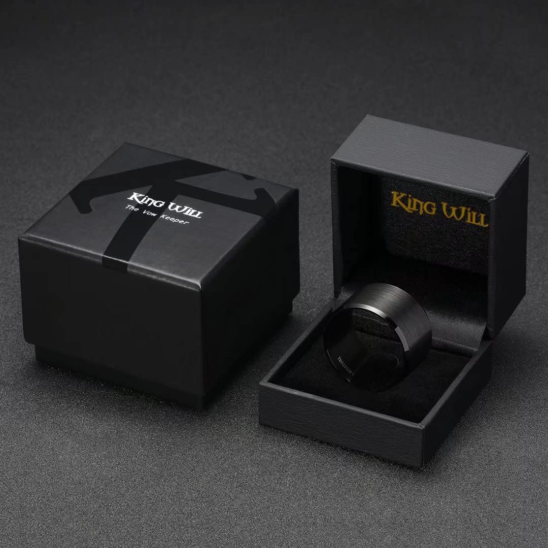 King Will Black-15mm Basic Wedding Ring For Men with Brushed Matte Surface Beveled Polished Edge Comfort Fit 7