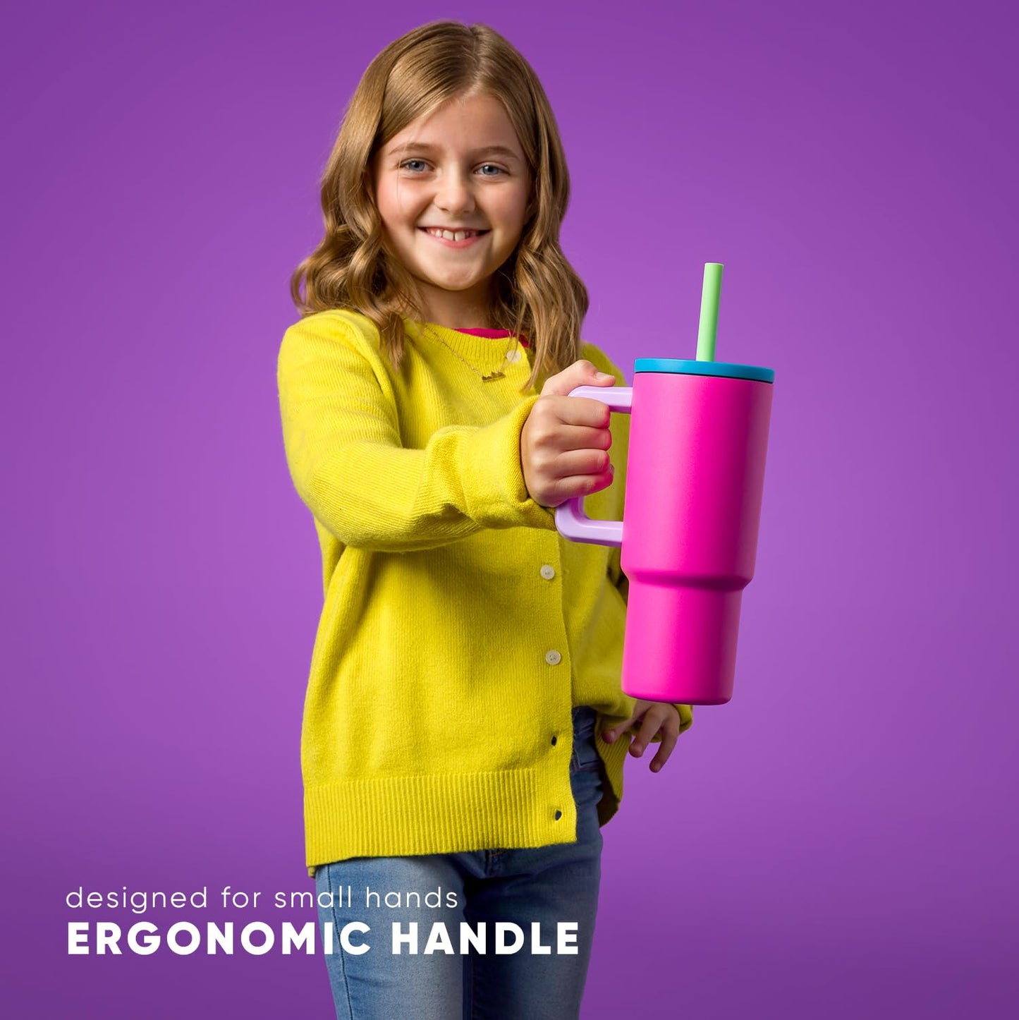 Simple Modern Kids 24 oz Tumbler with Handle and Silicone Straw Lid | Spill Proof and Leak Resistant | Reusable Stainless Steel Bottle | Gift for Kids Boys Girls | Trek Collection | Cream Leopard