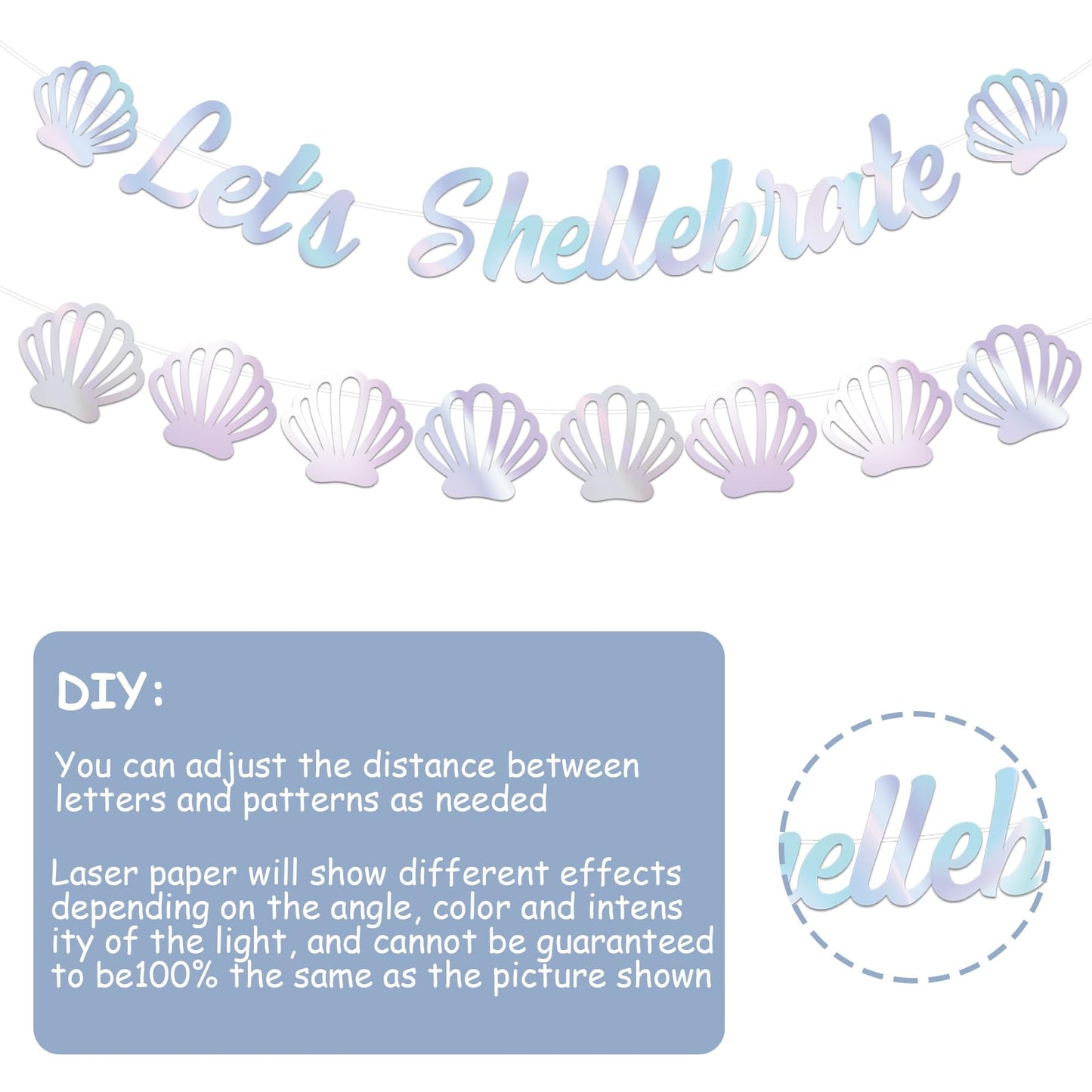 Let's Shellebrate Banner Iridescent Sea Shell Party Banner Under the Sea Mermaid Shell Garland for Girls Women Birthday Baby Shower Coastal Bachelorette Party Wedding Supplies