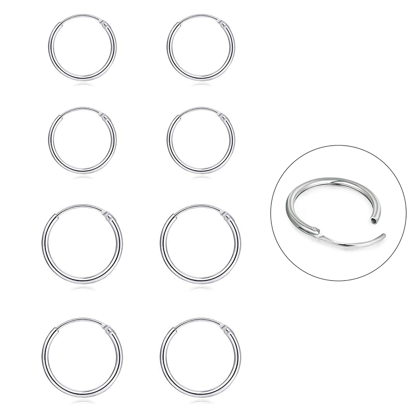 EPIRORA Silver Hoop Earrings - 4 Pairs of Hypoallergenic 925 Sterling Silver Cartilage Small Hoop Earrings for Women & Men(10mm &12mm)
