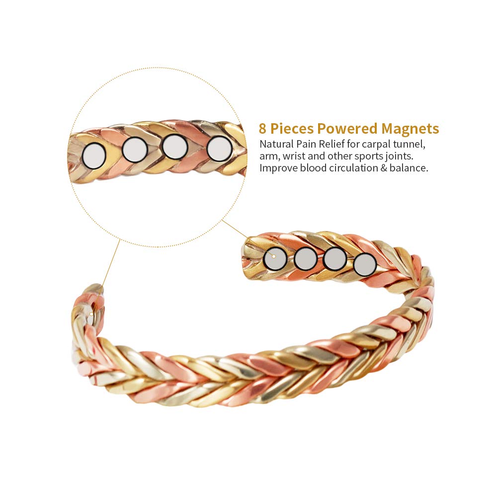 EnerMagiX Copper Bracelet for Women, Pure Copper Suit Adjustable Three-Color Gold Braid Magnetic Bracelet Ring, Fashsion Jewelry Presents（0932 2040）
