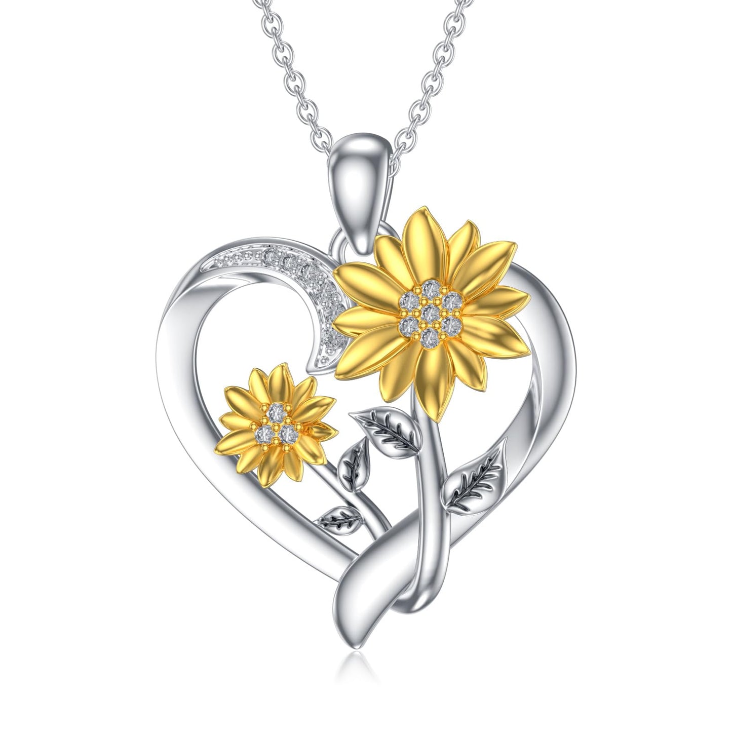 ZBA Sunflower Necklace for Women Silver Diamond Heart Pendant Jewelry, Anniversary Valentines Mothers Day Gifts for Mother Wife Her Mom