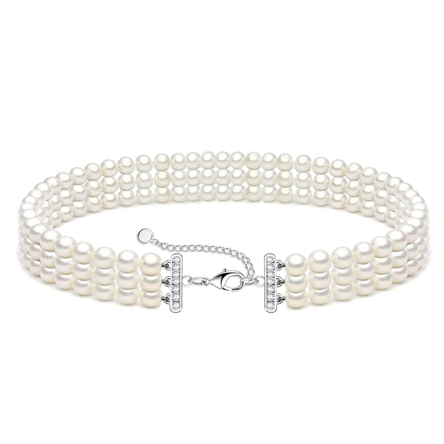 Zeffy Pearl Choker Necklace Round Imitation Pearl Necklace Multi Strands Choker Wedding Party Prom Vintage 1920s Short Choker Necklace for Women