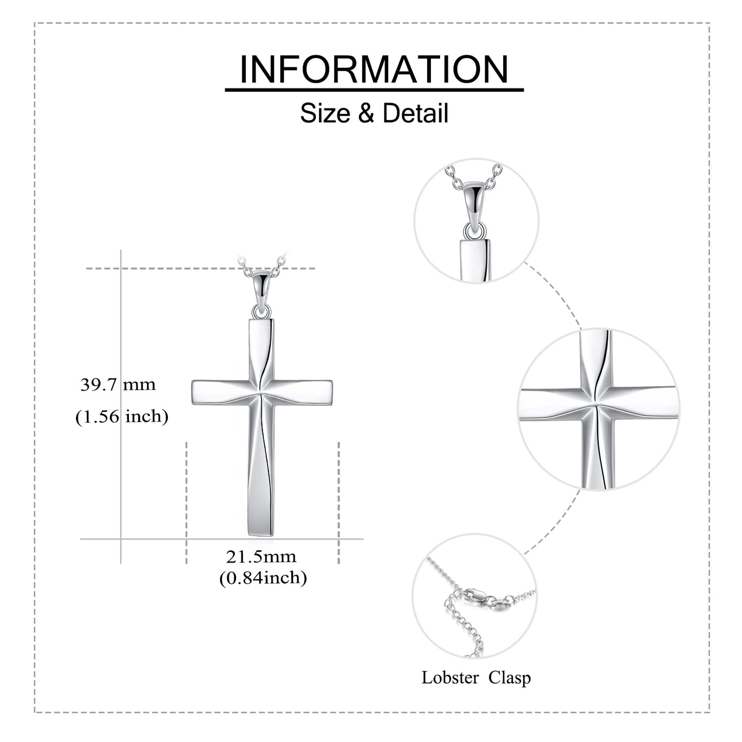 ONEFINITY Religious Cross Pendant Necklace Sterling Silver Origami Cross Pendant Gifts for Women Men Jewelry (Origami)