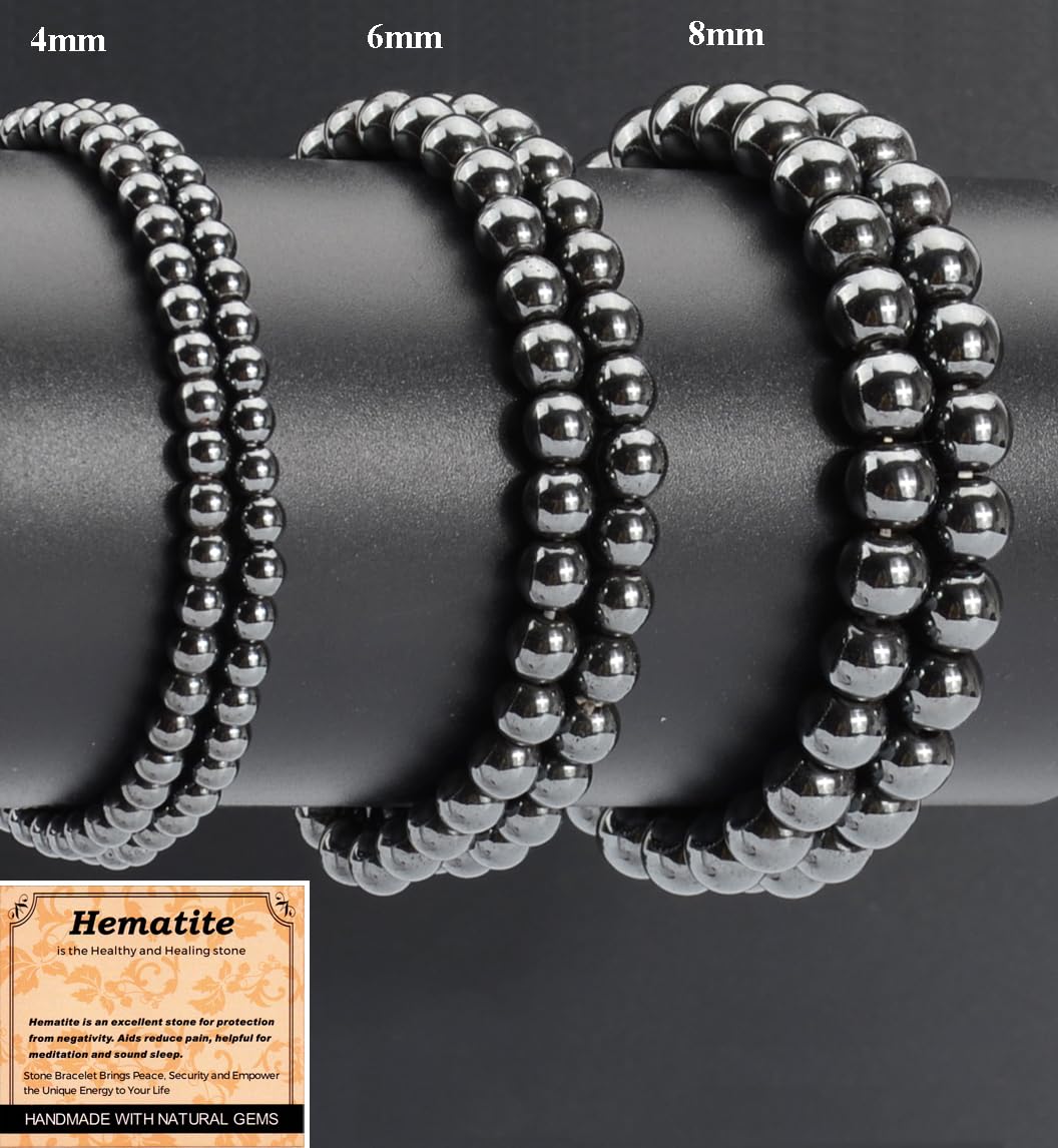MASSIVE BEADS Hematite - Health and Healing Stone - Handmade Yoga Stretch Elastic Bracelet Natural Stone Crystal Healing Power Energy Gifts for Unisex Adult 8mm