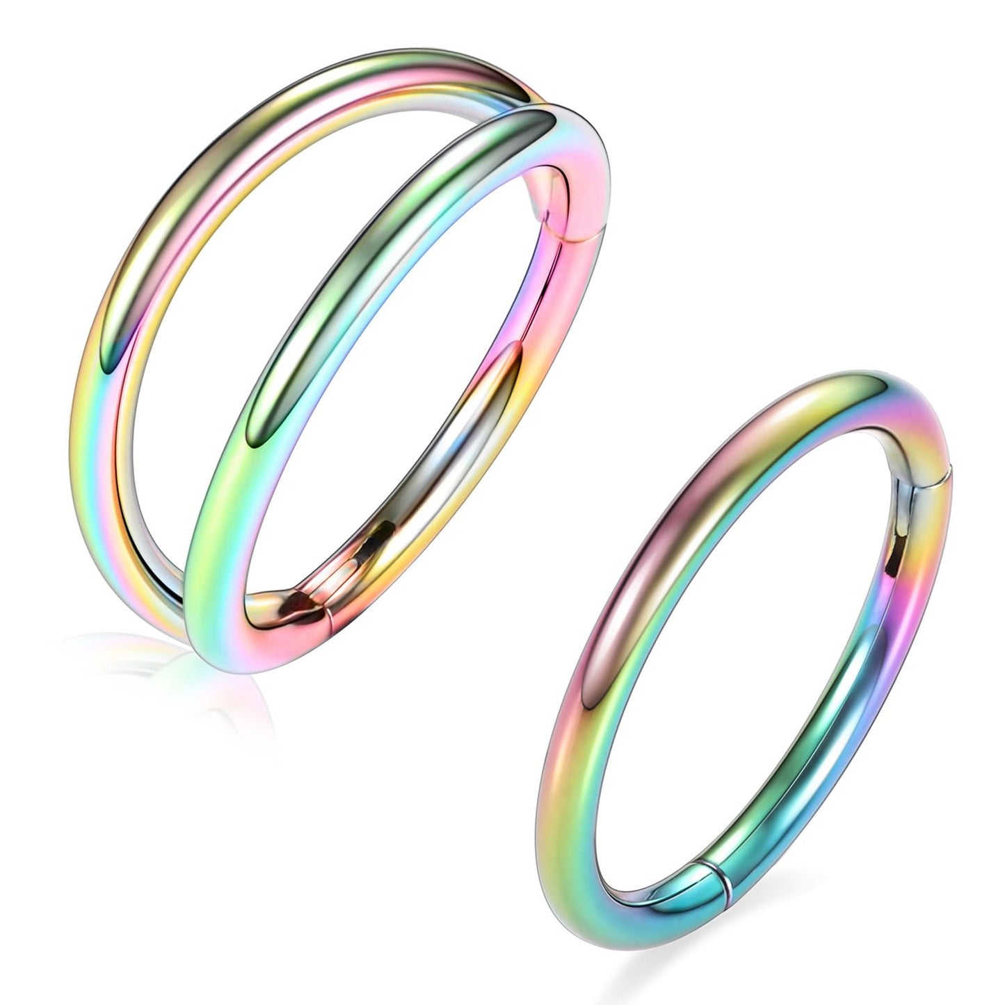 Nose Rings 14 Gauge Nose Ring Hoop Earrings For Women 14g Nose Hoop 12mm Double Hoop Septum Jewelry Surgical Steel Septum Ring Septum Clicker Lip Rings Helix Earring Rainbow Cartilage Earring