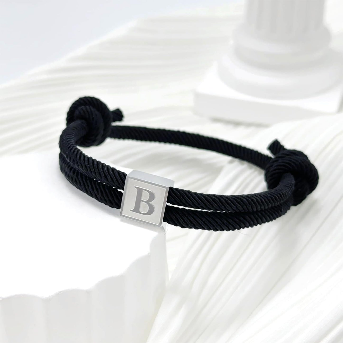 BHDJSHX Stainless Steel Initial Bracelet for Men - Adjustable Black Braided Cord with A-Z Letter (7-13 Inches) - Unisex Jewelry for Brothers, Son, Boyfriend, or Girlfriend(E)