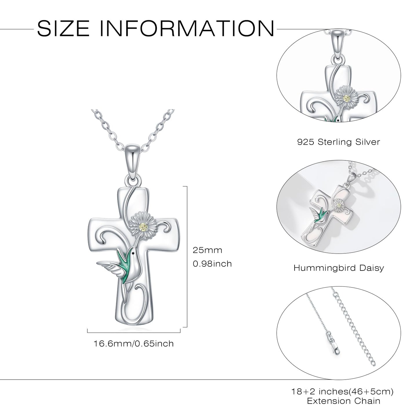 Cross Necklace for Women S925 Sterling Silver Cross Hummingbird Pendant Necklace Protection Jewelry Gifts for Mom Wife Birthday Graduation Anniversary