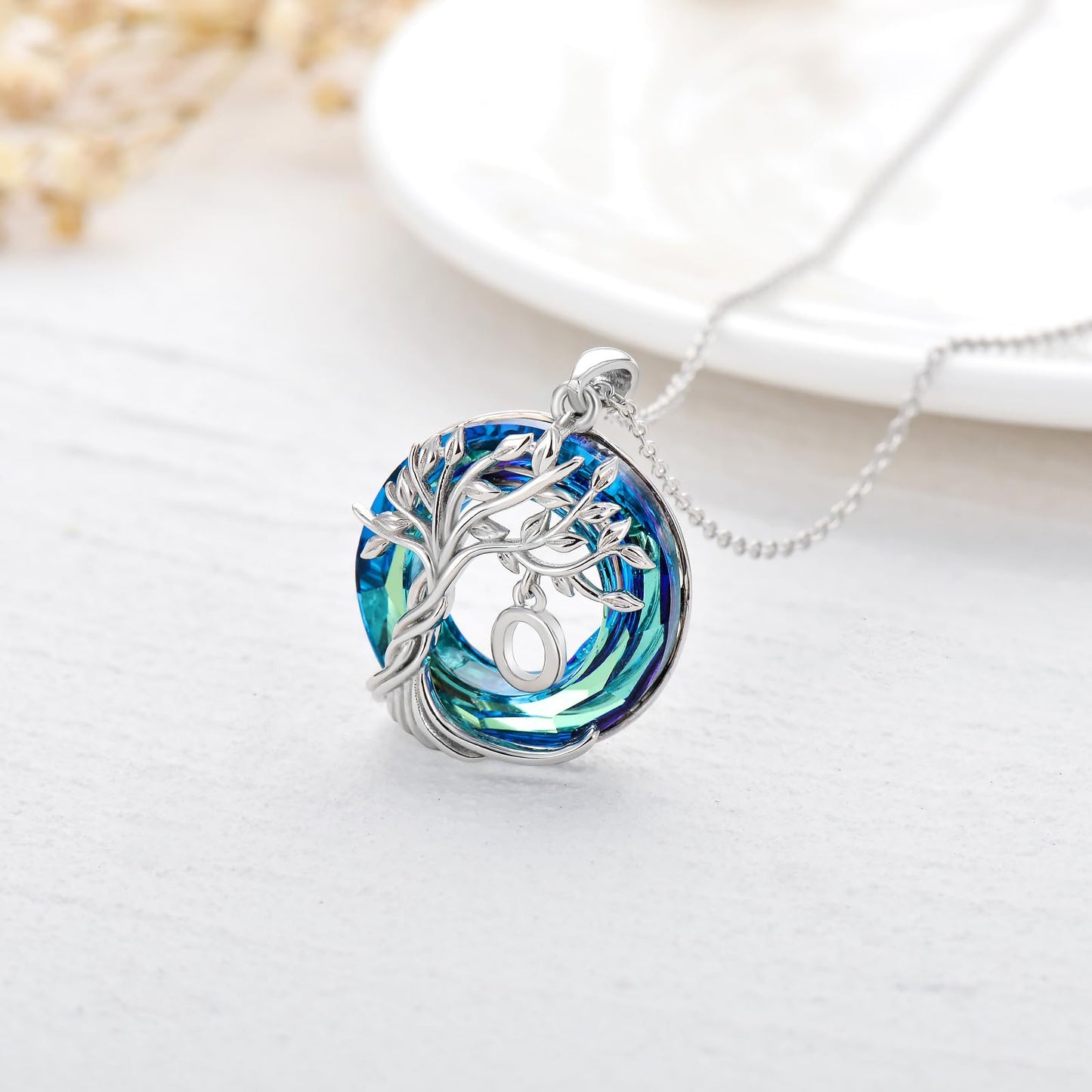 TOUPOP Tree of Life Initial Necklace Gifts for Women Sterling Silver Initial O Letter Jewelry Irish Crystal Pendant Birthday Gifts for Women Her Mom Wife Daughter