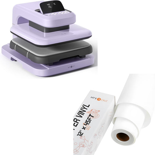 HTVRONT Auto Heat Press 2 & White Heat Transfer Vinyl - 12" x 45FT