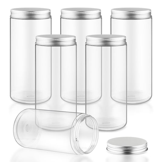6 Pack 16 Ounce/500ml Plastic Jars Clear Slime Containers Wide Mouth Mason Jars Storage Containers with Screw Lids for Household Home Kitchen