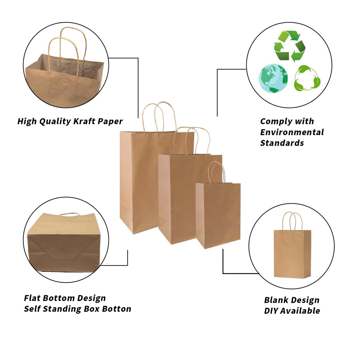 vanhel 120 pack Kraft Paper bags with Handles,Assorted Sizes Gift Bags Bulk Kraft Paper Bags, Weeding,Birthday, Favor,Party,Retail Merchandise Bags…, Brown