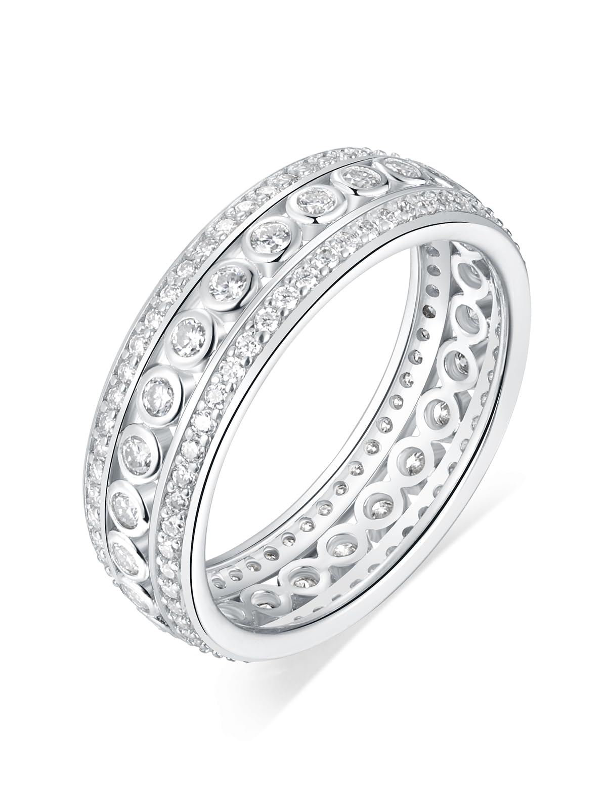 Frbod Moissanite Eternity Bezel Ring for Men 925 Sterling Silver Anniversary Band Womens Promise Wedding Ring Size 10