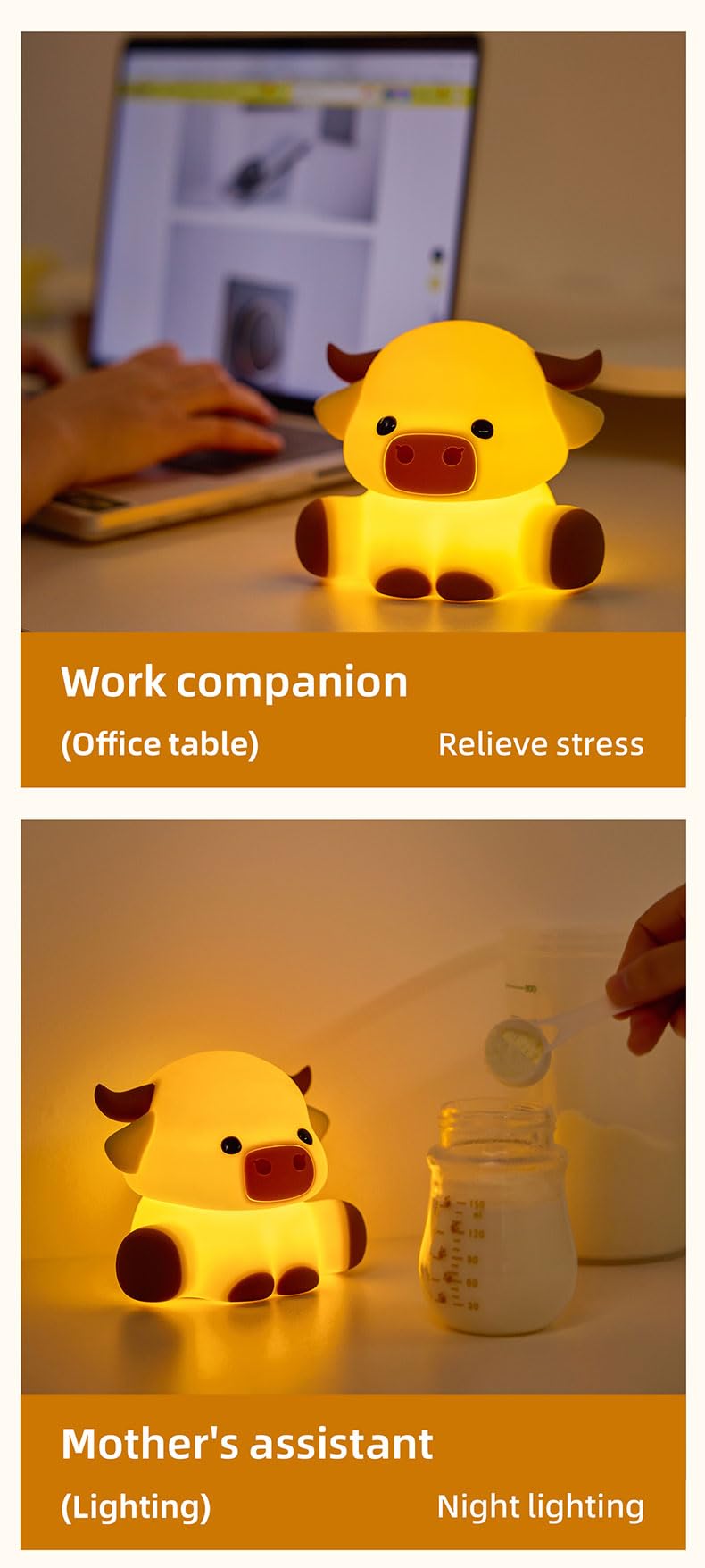 Cute Highland Cow Night Light, Squishy Highland Cow Novelty Animal Lamp, 3 Level Dimmable Nursery Nightlight with Timer, Food Grade Silicone Touch Night Light Fun Gifts for Kids Boys Girls Baby