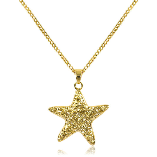NEKOL Gold Starfish Pendant Necklace for Women, 14k Gold Plated Cute Textured Sea Star Necklace Shining Starfish Statement Necklace Party Summer Beach Ocean Jewelry Gift