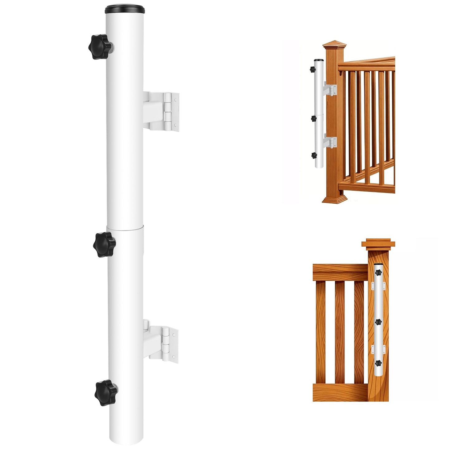 Lalafancy Post Umbrella Holder for Deck Railing, Adjustable Deck Umbrella Mount Outdoor Attachable to Balcony Railing Mounting Brackets Clamp Clip on Porch, Courtyard, Fits 4x4 Post