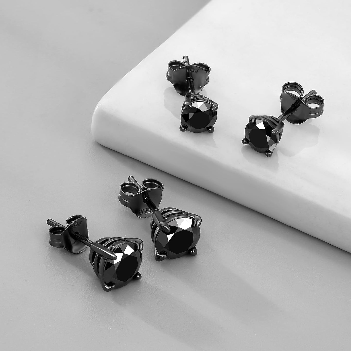 KRKC Moissanite Earrings for Men Women, Black Diamond Earrings for Men, D Color VVS1, 925 Sterling Silver Solitaire Stud Earrings, Black Tone Plated Earrings for Men, Valentine's Day Gifts, 1.6Carats