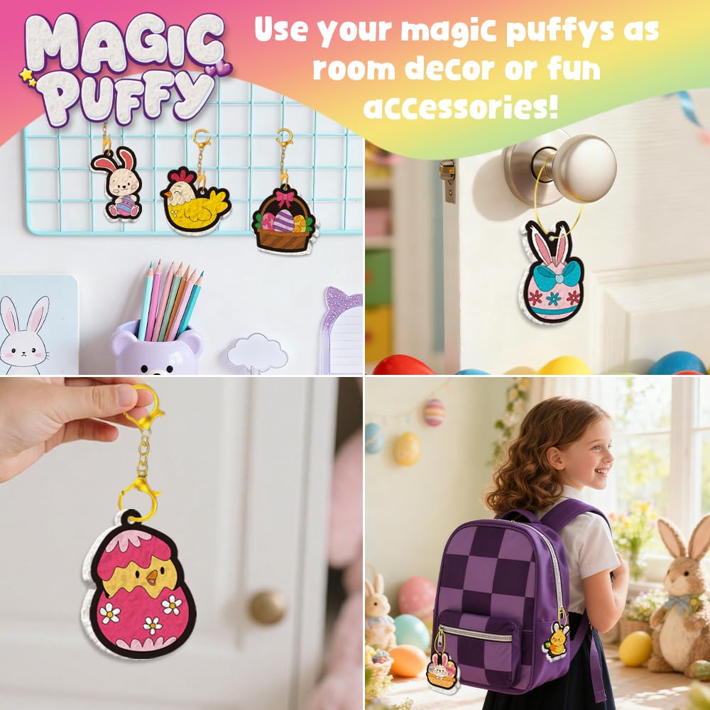 Artnedu Magic Foam Texture Painting Kit,Mess-Free Paint by Number Craft, DIY Color & Inflate Activity, Creative Gift for Girls & Boys Ages 4, 5, 6, 7, 8, 9, 10（Cute Bunny Theme）