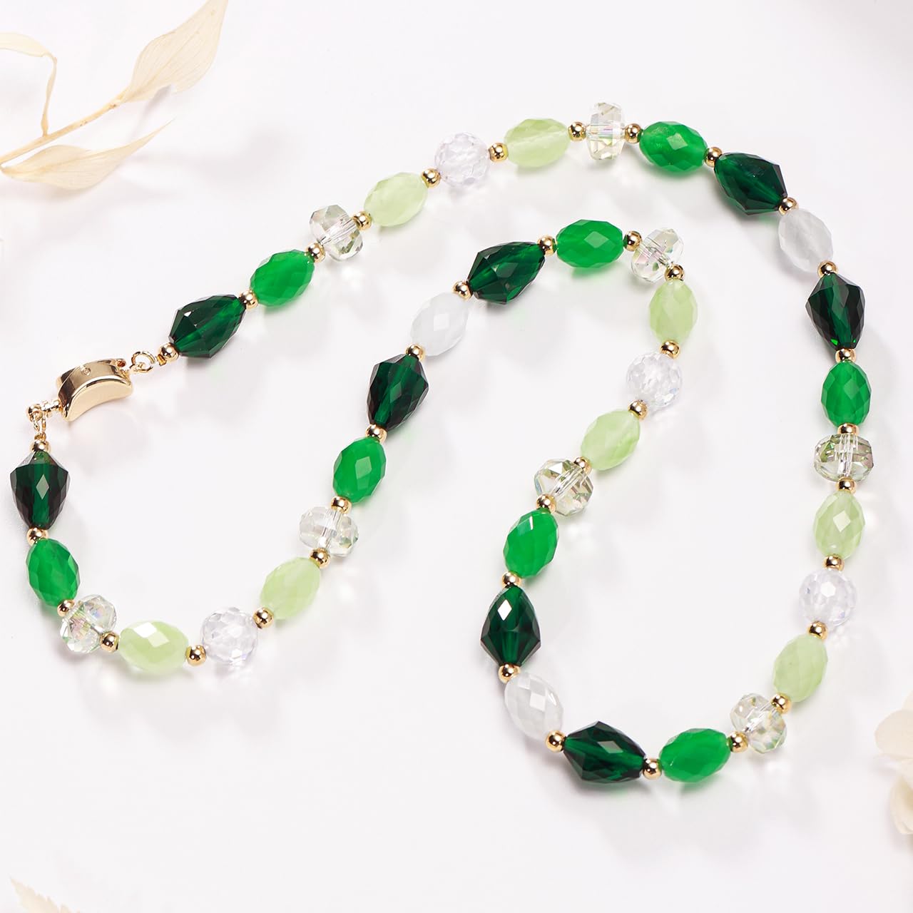 Gmissbabicoo Healing Crystal Necklace for Women Spiritual zircon Beads Handmade Cat Eye Gemstone with 18k Golden Plated Green Crystals Stones Beaded Necklaces with Jewelry Box