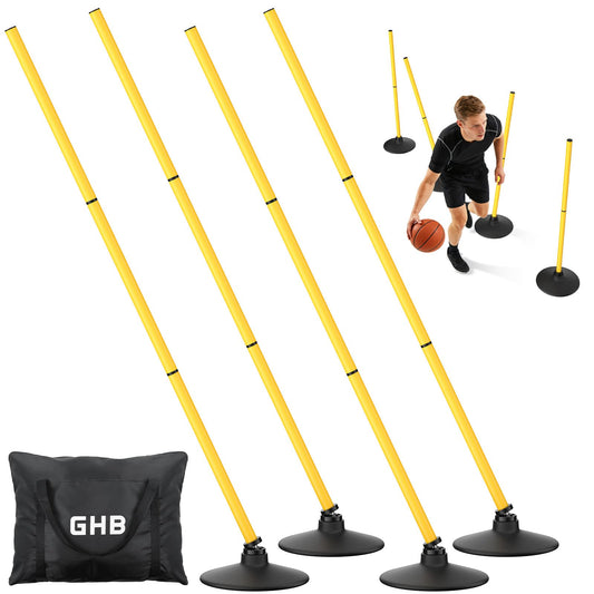 GHB Agility Poles 4 Pack 50" Rebound Sports Basketball Training Poles,Detachable Speed Training Equipment Football Accessories with Rubber Base