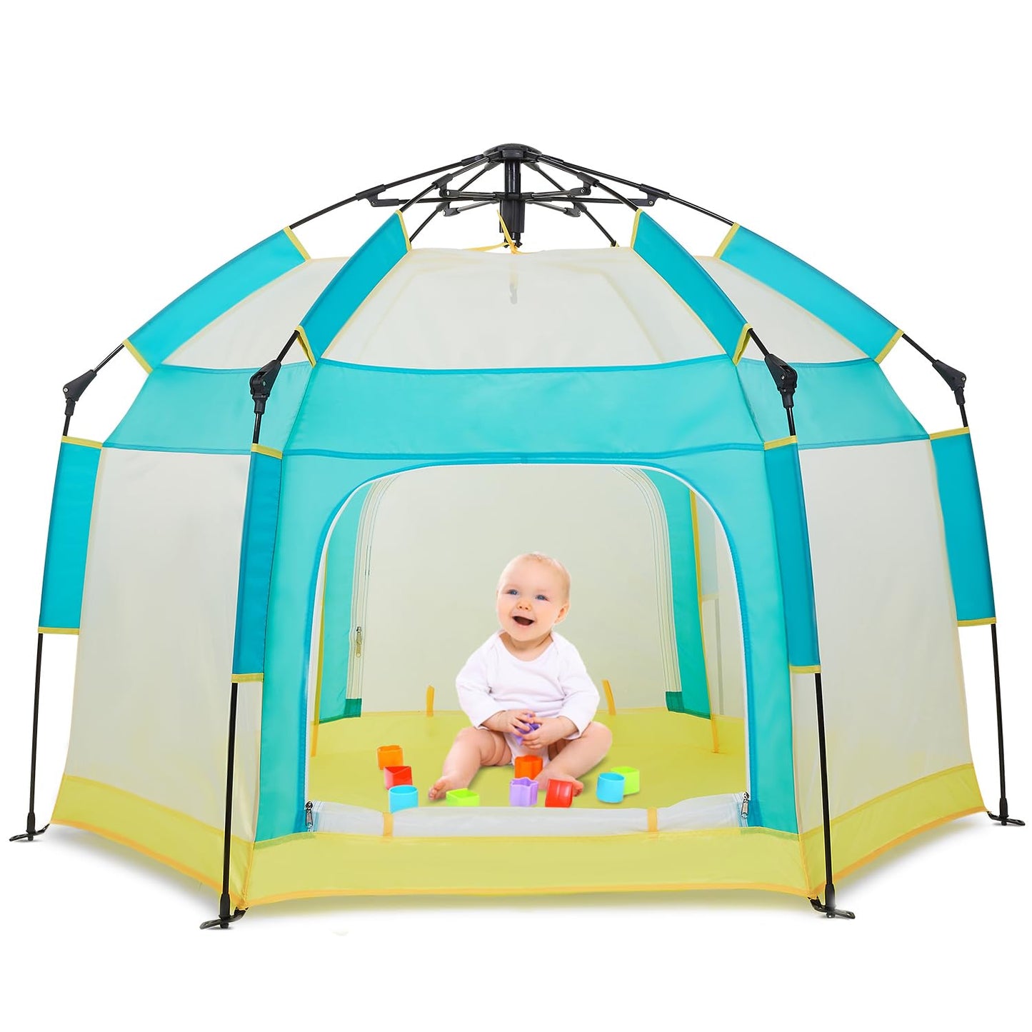 Bend River Baby Playpen with Canopy, Portable Baby Beach Tent, Toddler Play Yard Indoor and Outdoor, Foldable Mosquito Net for Infant - Green