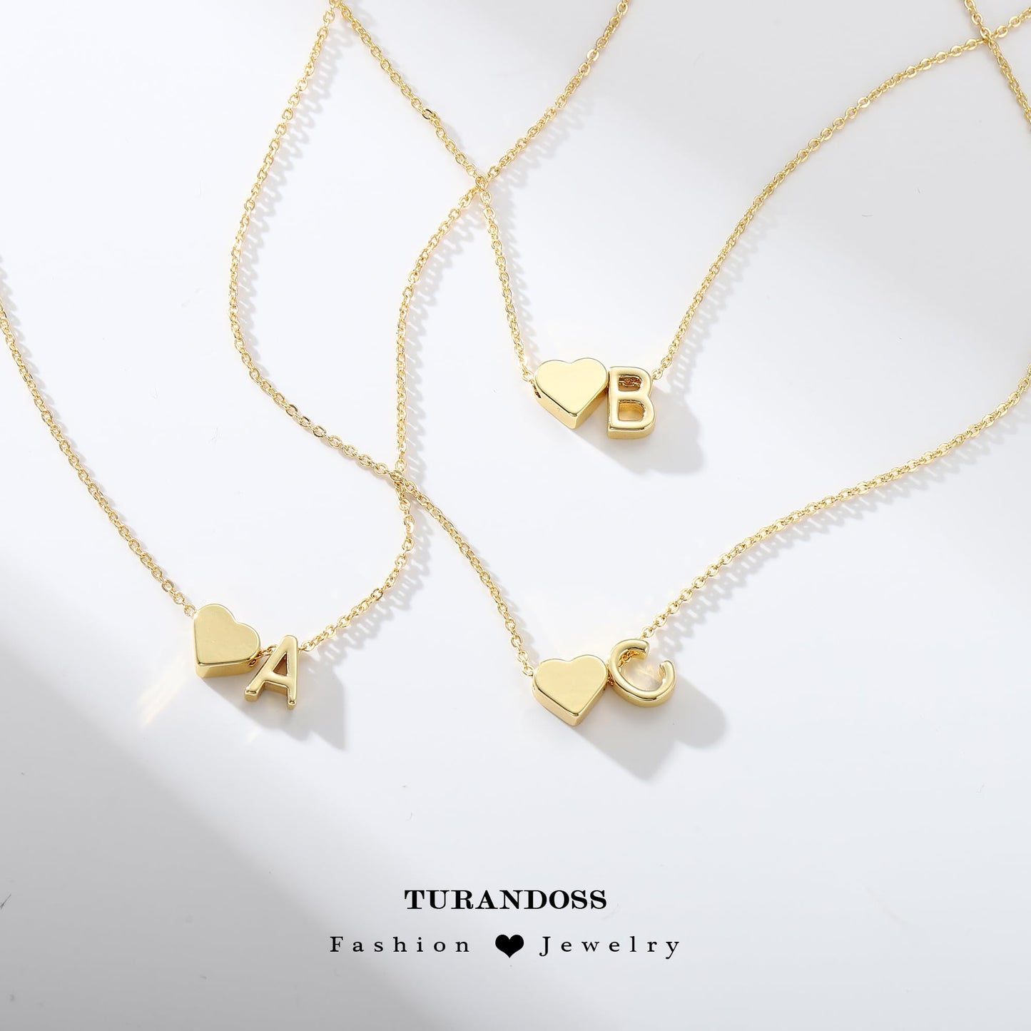 Turandoss Initial Necklaces for Women Trendy, Tiny Heart Initial V Necklace Dainty Heart Necklaces Tiny Personalized Monogram Name Necklace for Women Jewelry