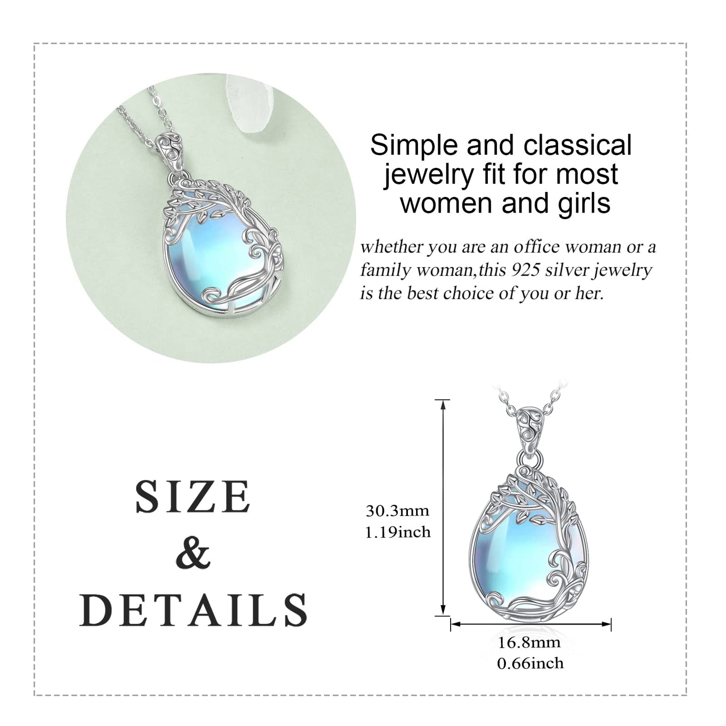 YAFEINI Moonstone Necklace Tree of Life Pendant 925 Sterling Silver Tree of Life Necklace Jewelry Gifts for Women (B-Tree of Life Moonstone Necklace)