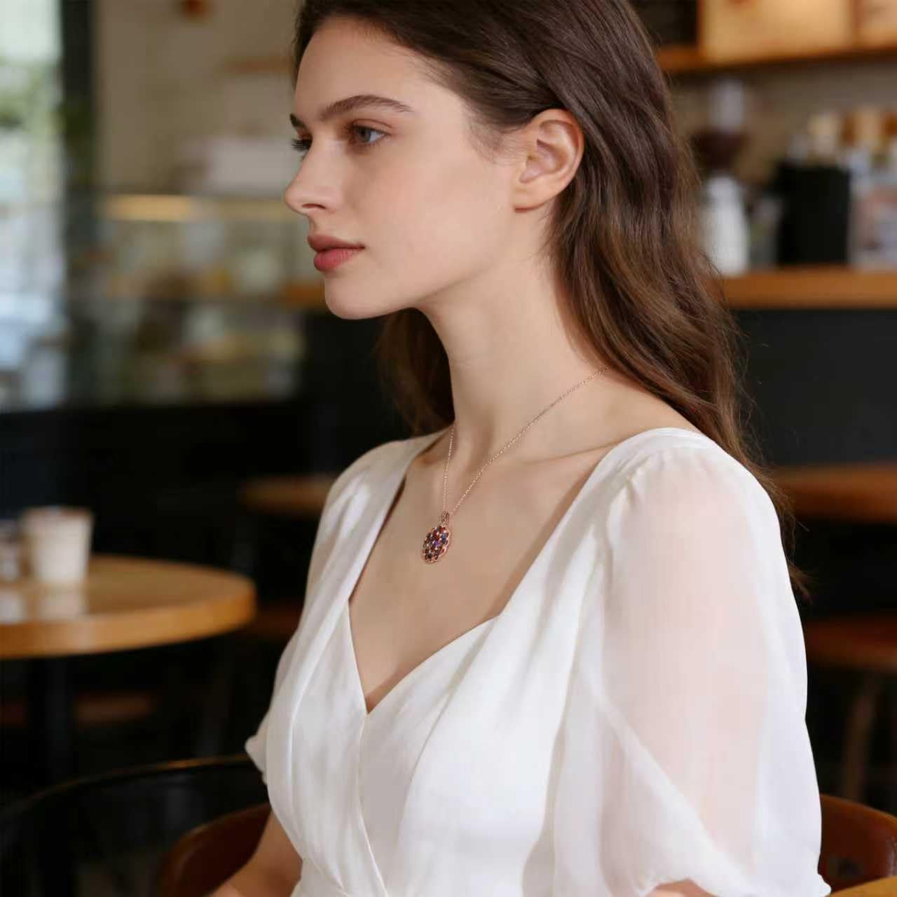 Kim Carrey Italian Elegant Rose Gold Necklace for Ladies | 18K Rose Gold Plated Necklace Pendant for Women | Gemstone necklace, Gift for Daughter, Wife, Mom, Her Jewelry (A bouquet of flowers)