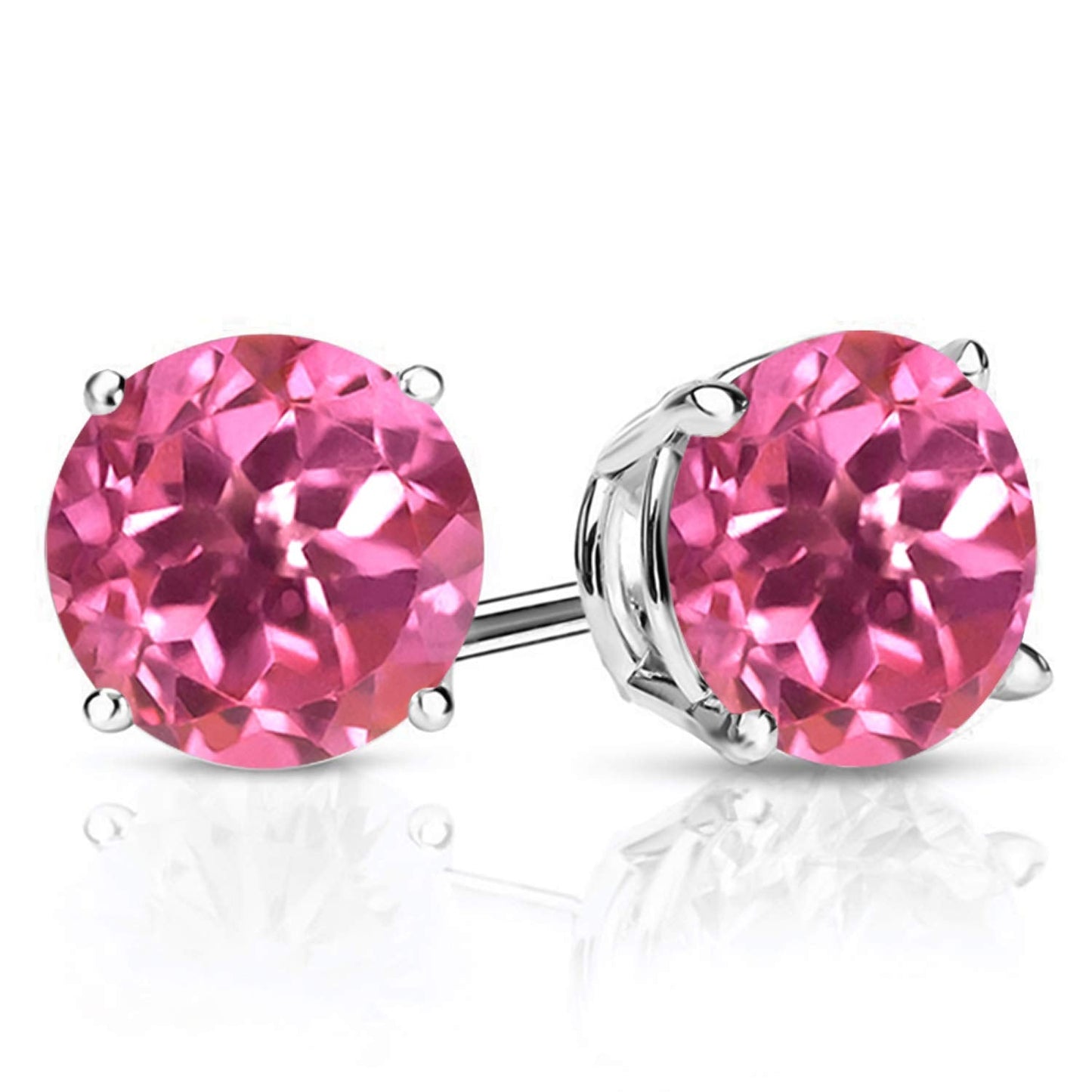 Gem Stone King 2-4 Cttw Round Gemstone Birthstone Stud Earrings For Women Men | 925 Sterling Silver | Round 7MM | Fine Jewelry Gifts for Women Her Mom Wife Men | Pink Mystic Topaz