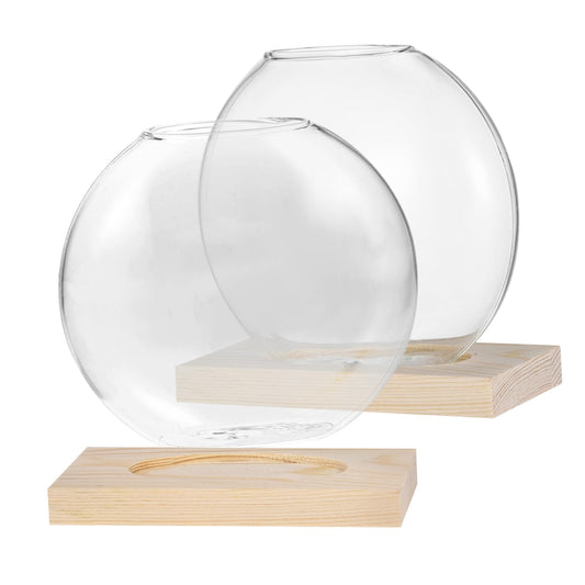 IWOWHERO 2sets Desktop Glass Planter Clear with Base for Hydroponic Plants Decorative Terrarium for Home Office for Small Greenery Floral Displays