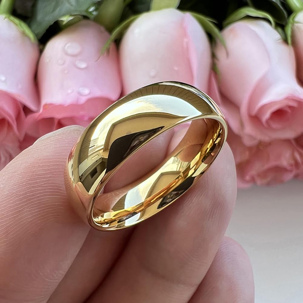 TUTISS 7mm Gold Tungsten Rings for Men Women Engagement Wedding Bands Domed Polished Comfort Fit Size 13