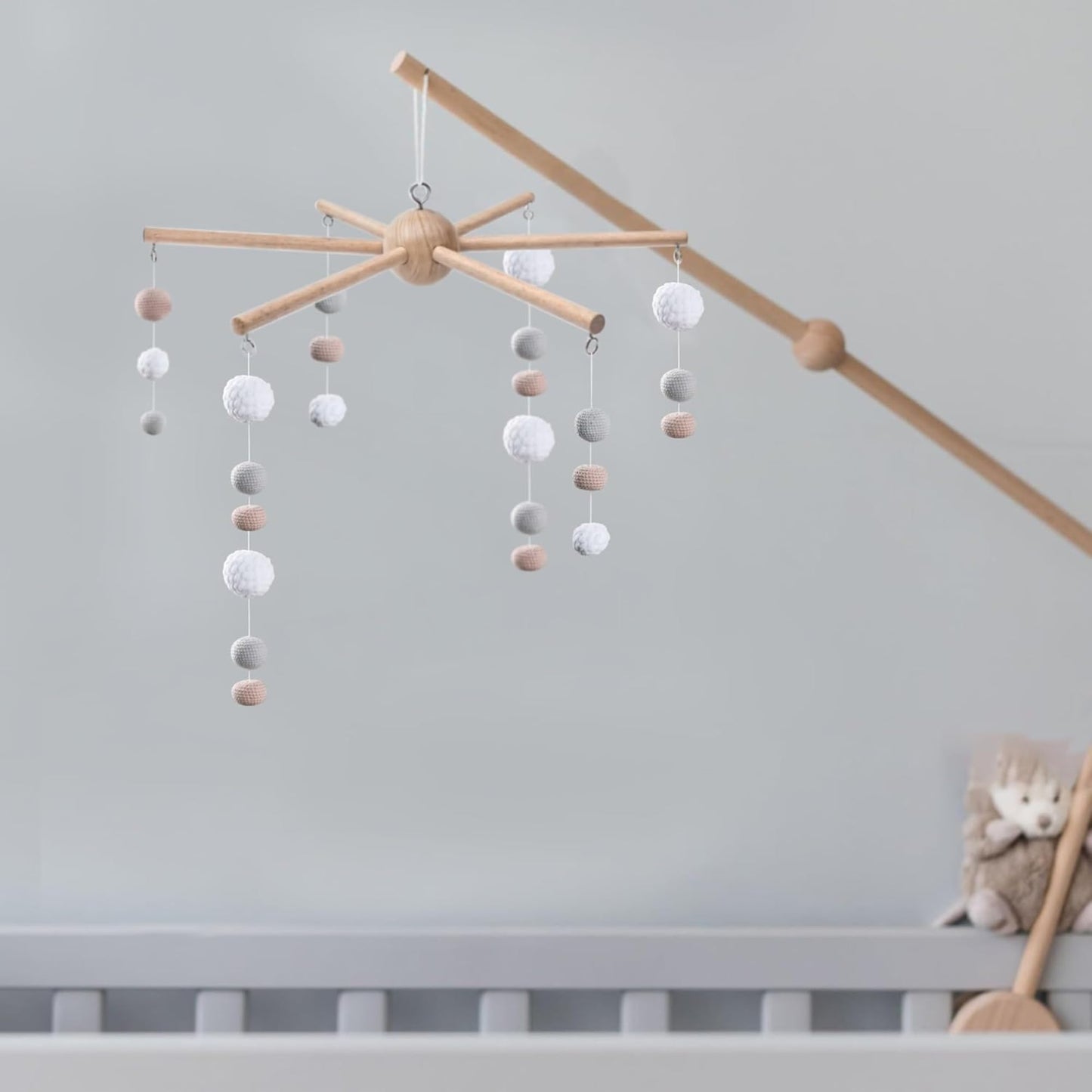 Baby Mobile Kit Frame DIY for Crib Decorative Natural Wooden Wind Chime Equipment Hanger for Infant Boy Girl Home Nursery Creative Craft Wall Balcony Hanging Toy Bell Accessories Bedroom Ceiling Decor